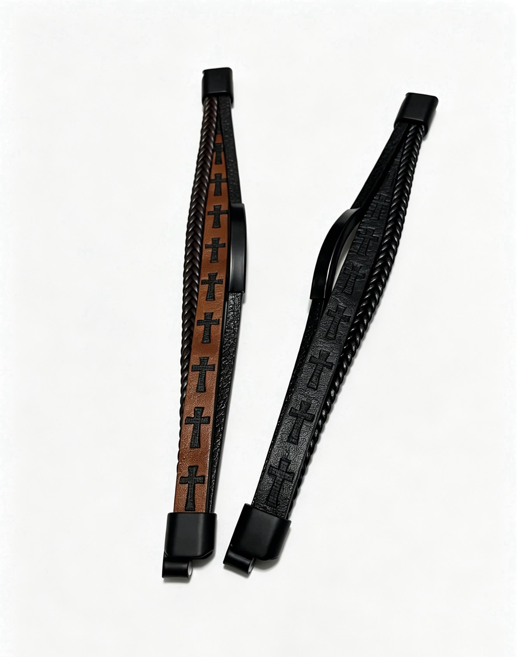 Chrome Hearts Men's Brown Leather Bracelet with Cross Design